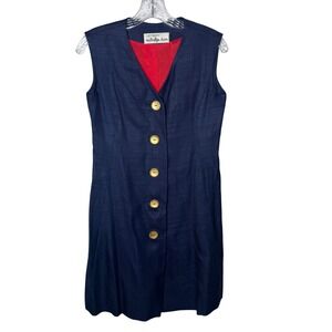 Elinor Simmons for Malcolm Starr Vintage 60s Navy Blue Button Mini Dress 6‎